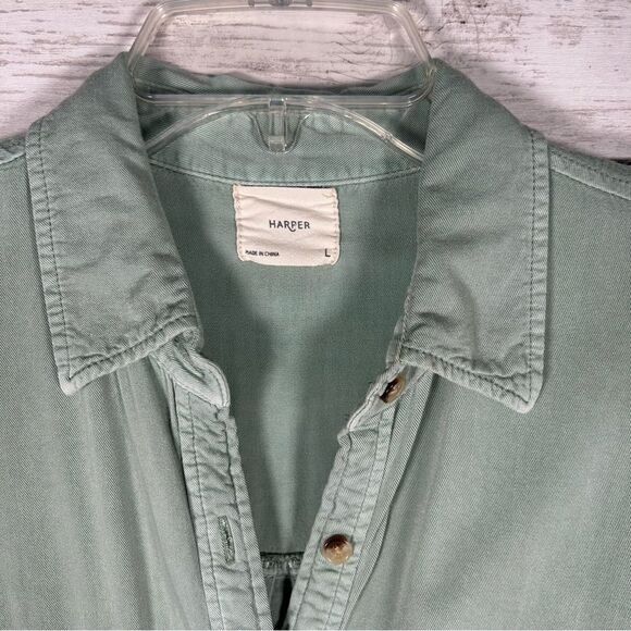 Harper Francesca’s Button Front So Soft Viscose Utility Roll Tab Blouse Sage L - Picture 2 of 8
